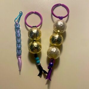 **3 PCS** Bag Charms In Gold + Purple Keychain Set